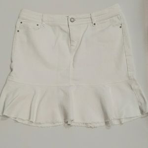 White House Black Market white denim ruffle skirt